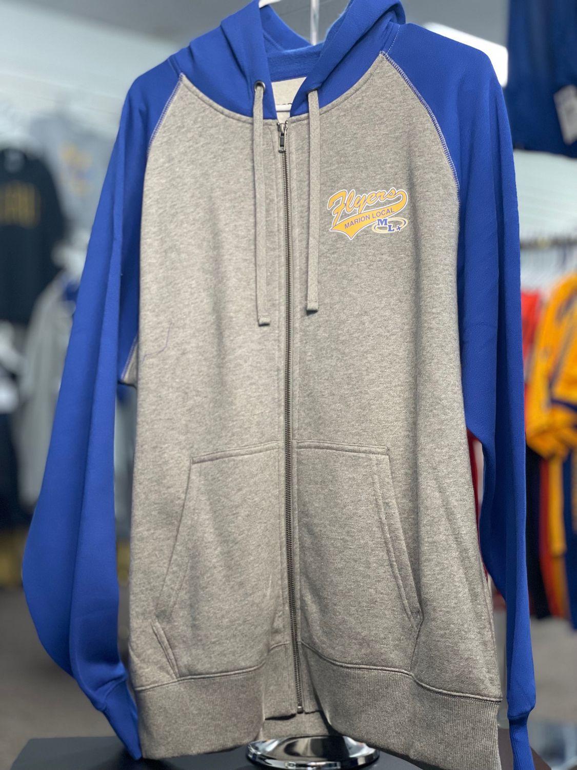 Sport-Tek® Raglan Colorblock Full-Zip Hooded Fleece Jacket. ST269 Vintage Heather/ True Royal L