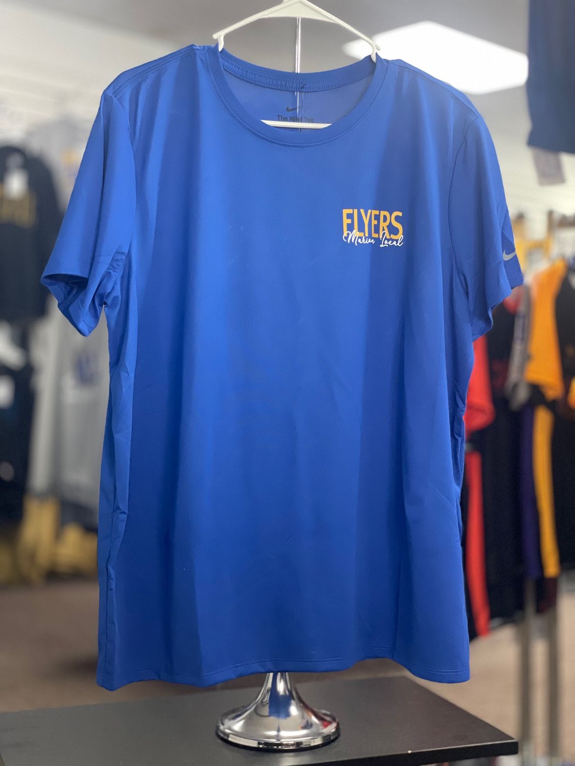 Nike Women&#39;s Swoosh Sleeve Legend Tee - NKDX8734 - Left Chest - ML  Game Royal LADIES LARGE