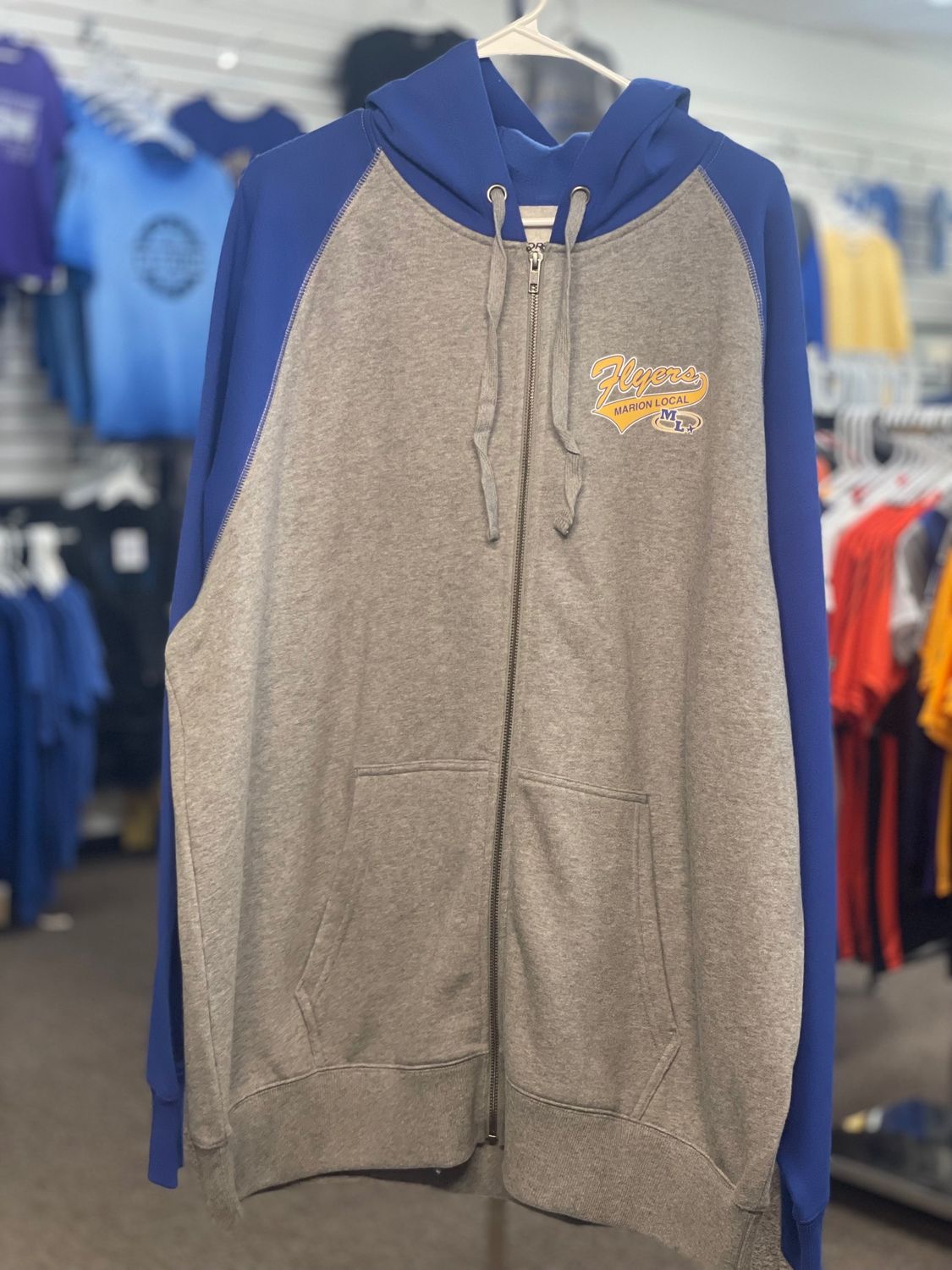 Sport-Tek® Raglan Colorblock Full-Zip Hooded Fleece Jacket. ST269 Vintage Heather/ True Royal 2XL