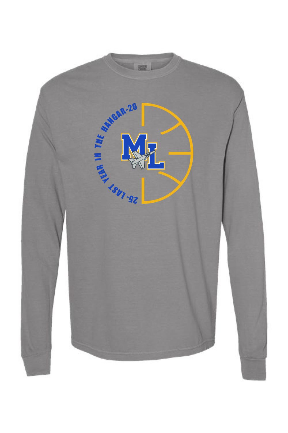 Unisex Garment-Dyed Heavyweight Long Sleeve T-Shirt - 6014 - Basketball with 2 Color Design