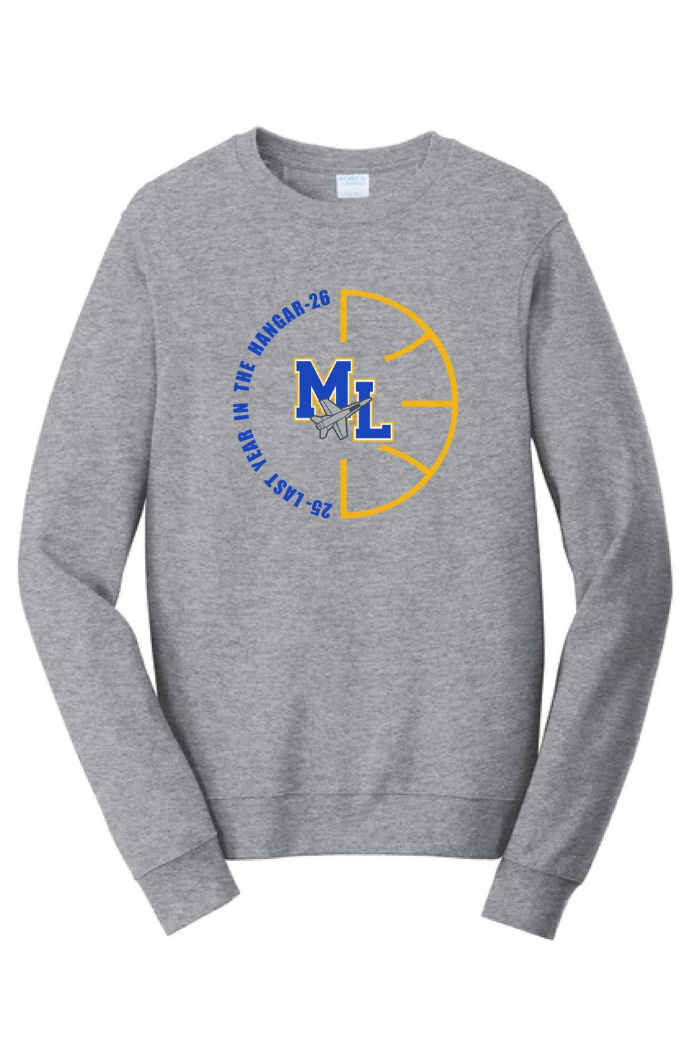 Port &amp; Co Fan Favorite Fleece Crewneck Sweatshirt - PC850 - Basketball with 2 Color Design