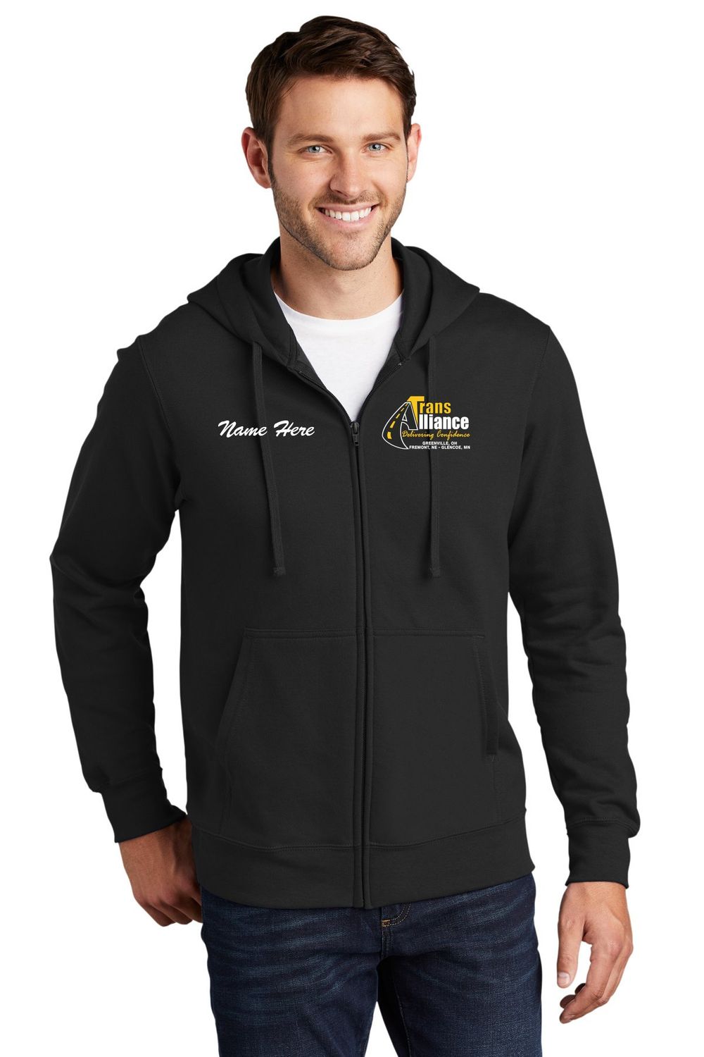 Trans Alliance _Full Zip Hooded Sweatshirt PC850ZH, Select Color: Black, Select Size: Small, Customize Item?: YES