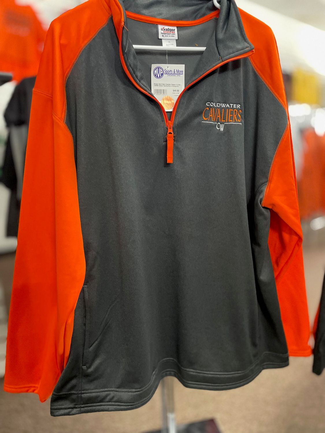 Badger Sport Sport Heather Fleece 1/ 4 Zip 148400 Carbon Heather/Burnt Orange XL