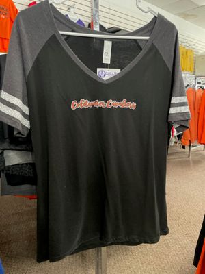 District  Women's Game V-Neck Tee. DM476 Black/ Heathered Charcoal L