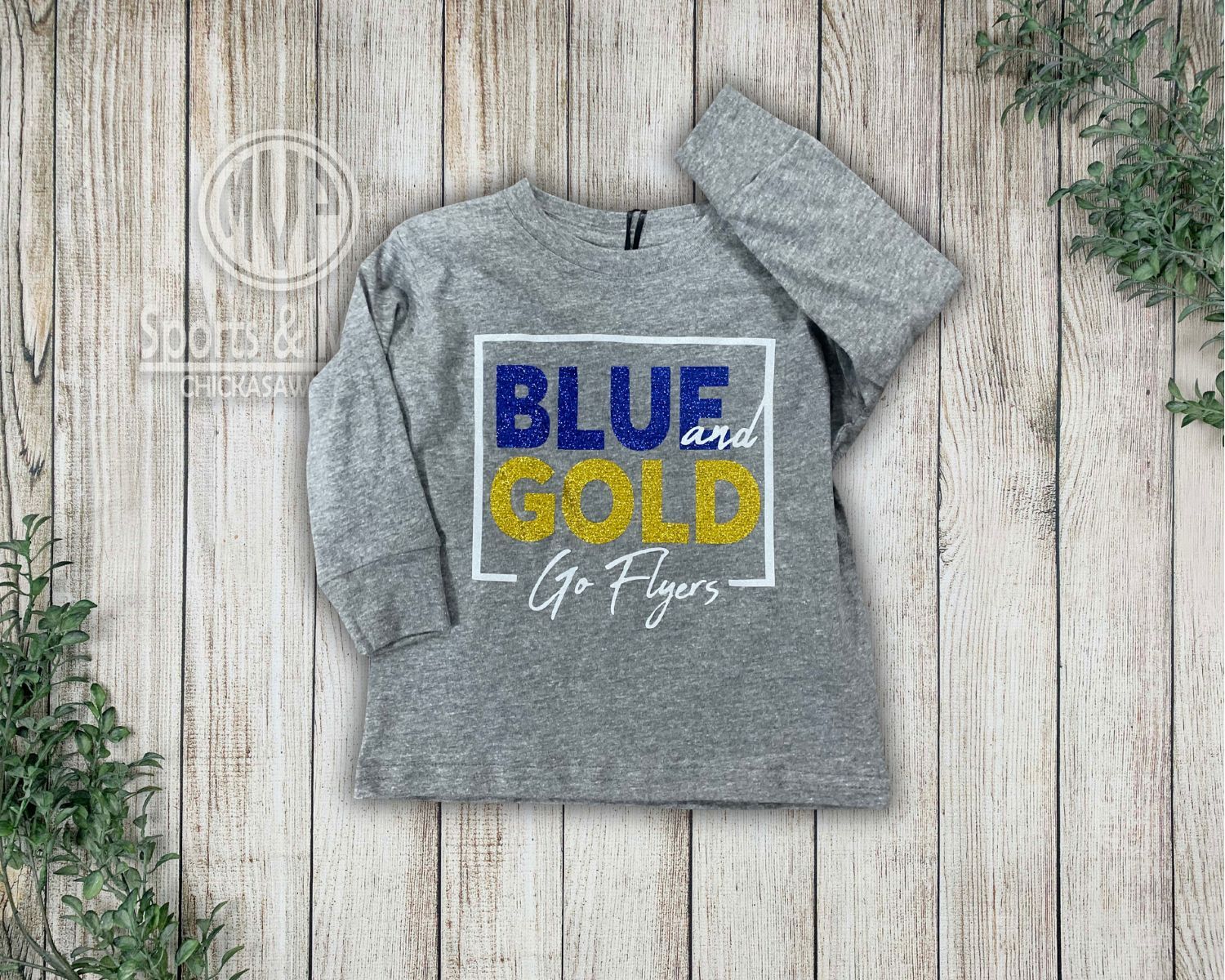 Toddler Fine Jersey Long Sleeve Tee - 3302 - Granite Heather - BLUE/GOLD BOX Glitter ML, Size: 2T