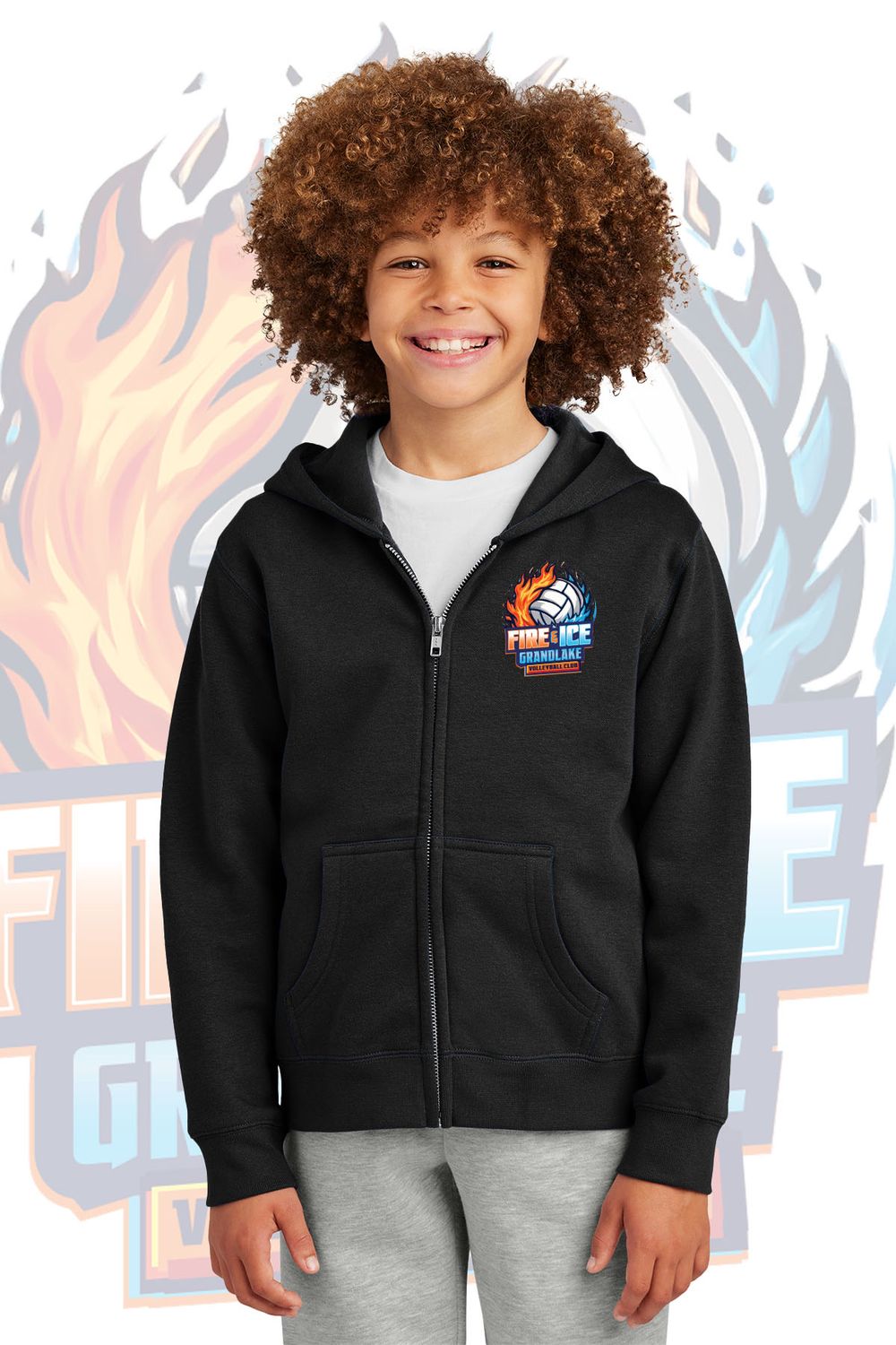 DT6102Y District® Youth V.I.T.™ Fleece Full-Zip Hoodie - BLACK -FIRE AND ICE