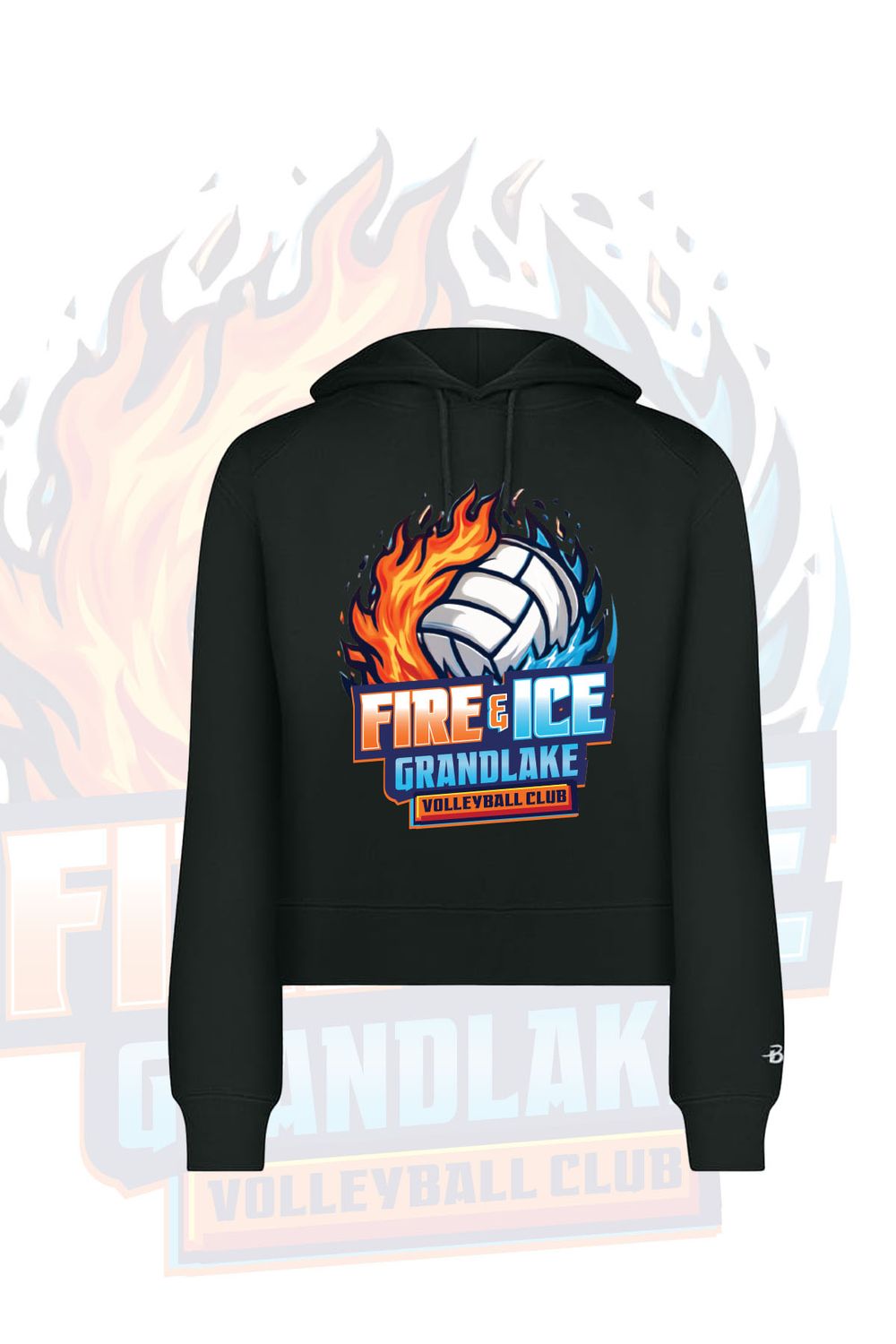 Badger Sport LADIES ATHLETIC FLEECE CROP HOODIE - BLACK - FIRE AND ICE