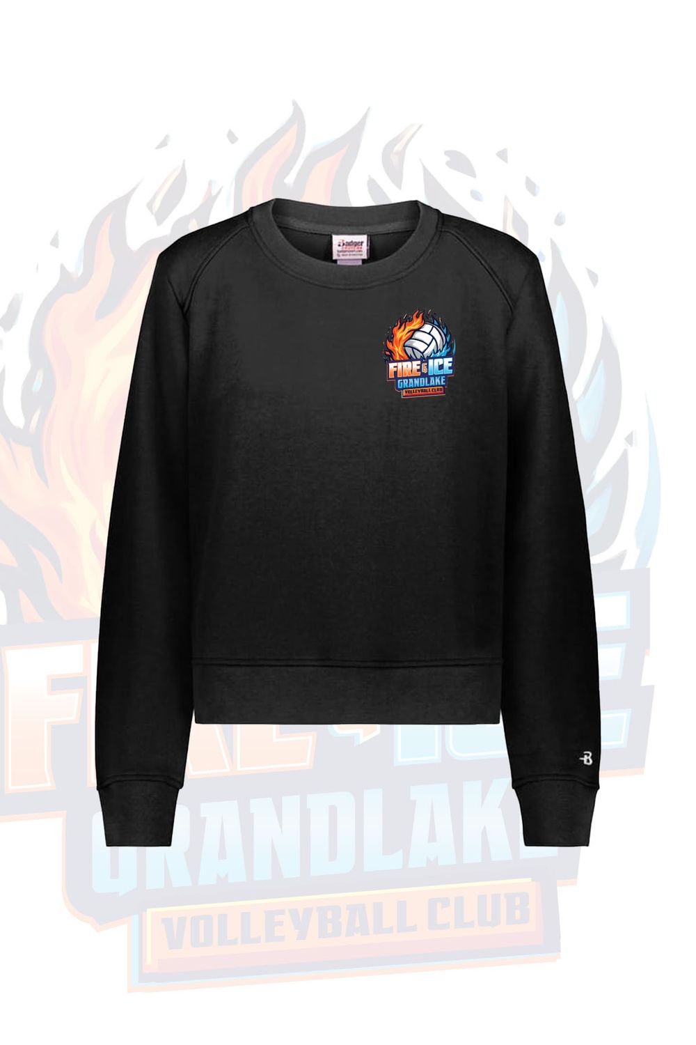 LADIES ATHLETIC FLEECE CROP CREW- BLACK - FIRE AND ICE