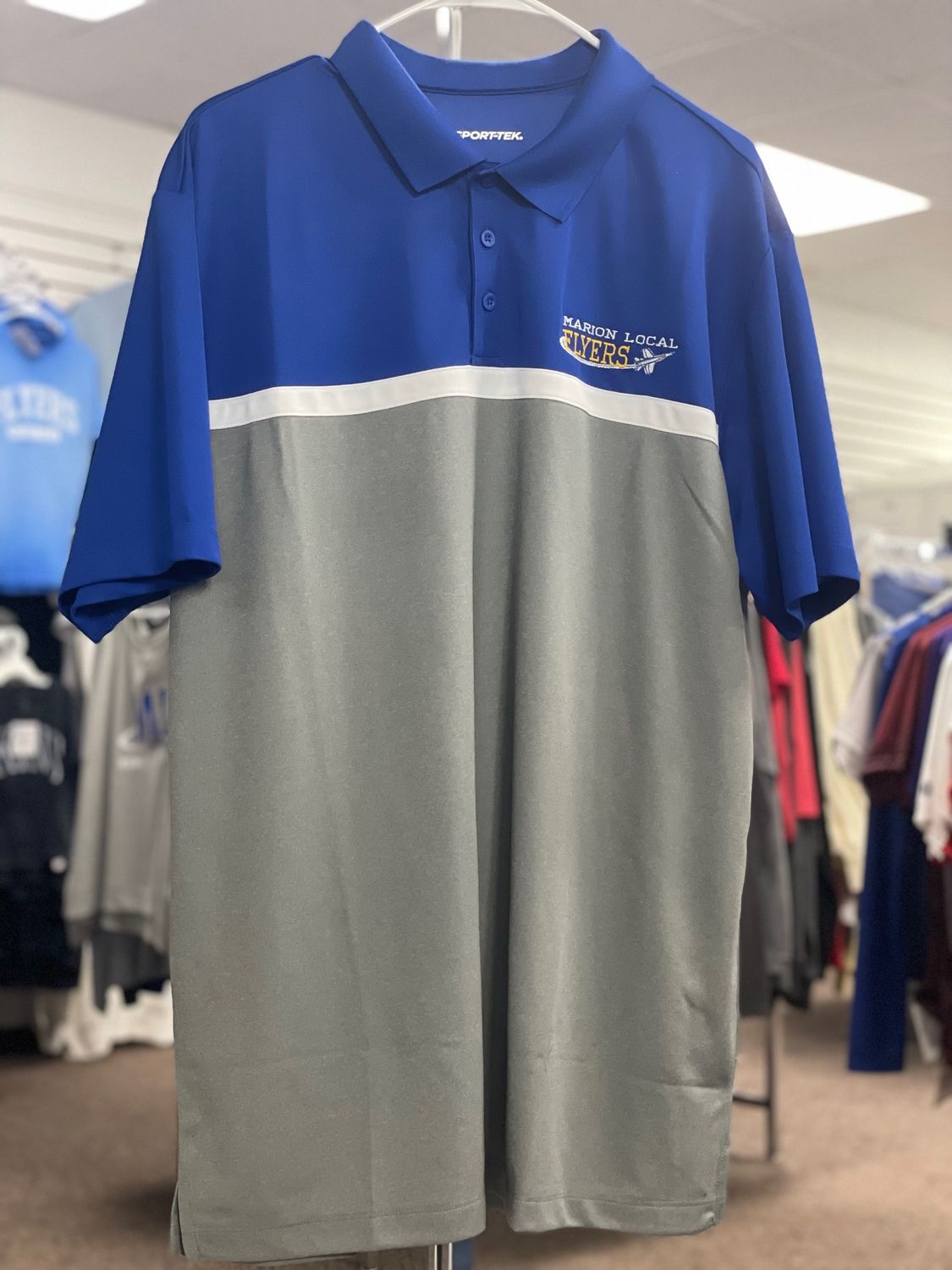 Sport-Tek® UV Micropique Colorblock Polo ST741  True Royal/ Grey Concrete Heather/ White XL