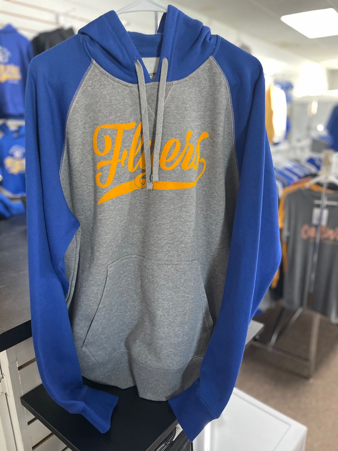 Sport-Tek Raglan Colorblock Pullover Hooded Sweatshirt. ST267 True Royal/ Vintage Heather M