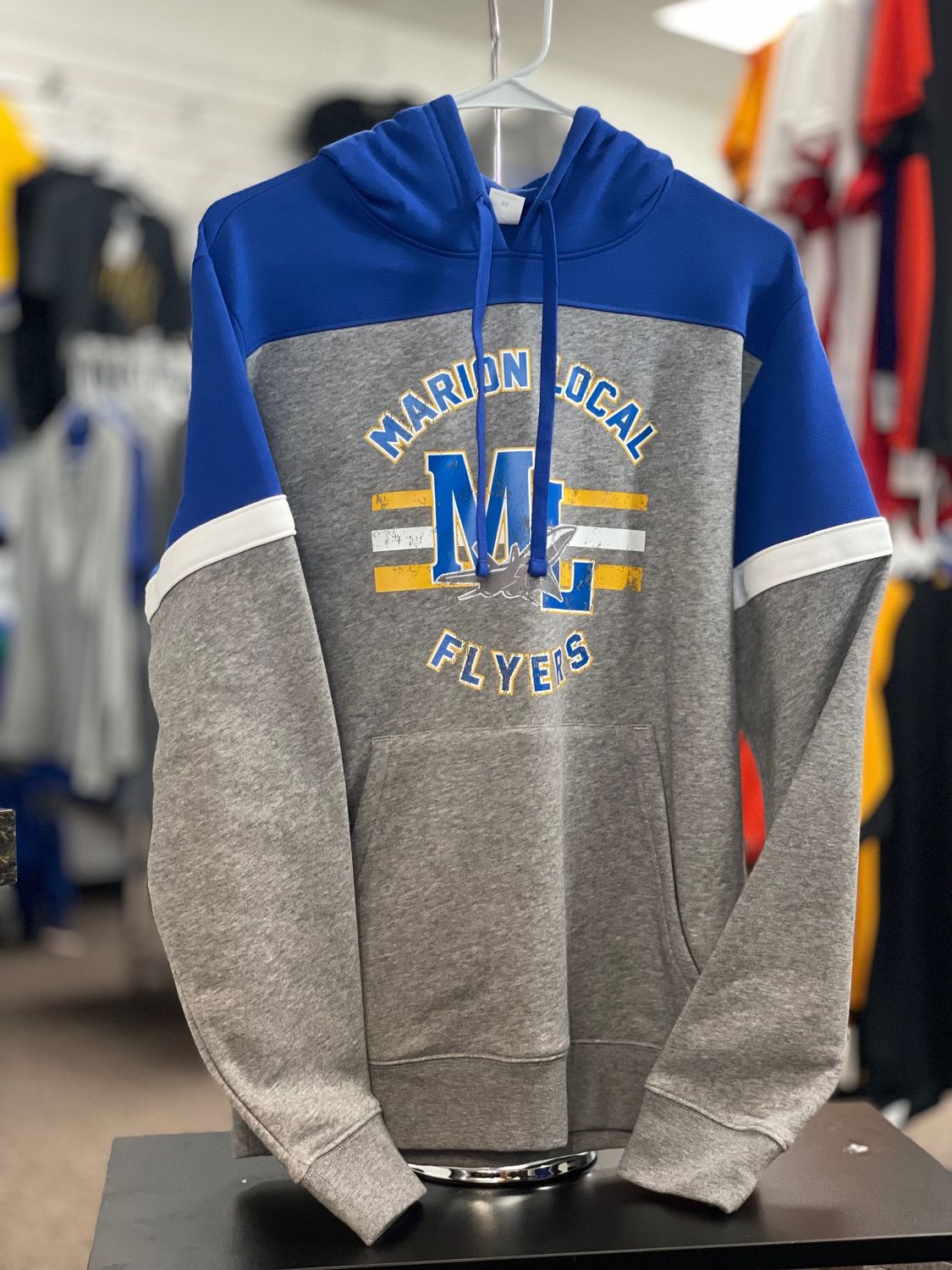 Sport-Tek® Drive Fleece Colorblock Hoodie STF205  True Royal/ Vintage Heather XS