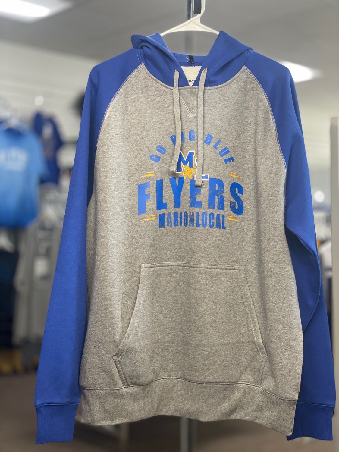 Sport-Tek® Raglan Colorblock Pullover Hooded Sweatshirt. ST267 True Royal/ Vintage Heather L