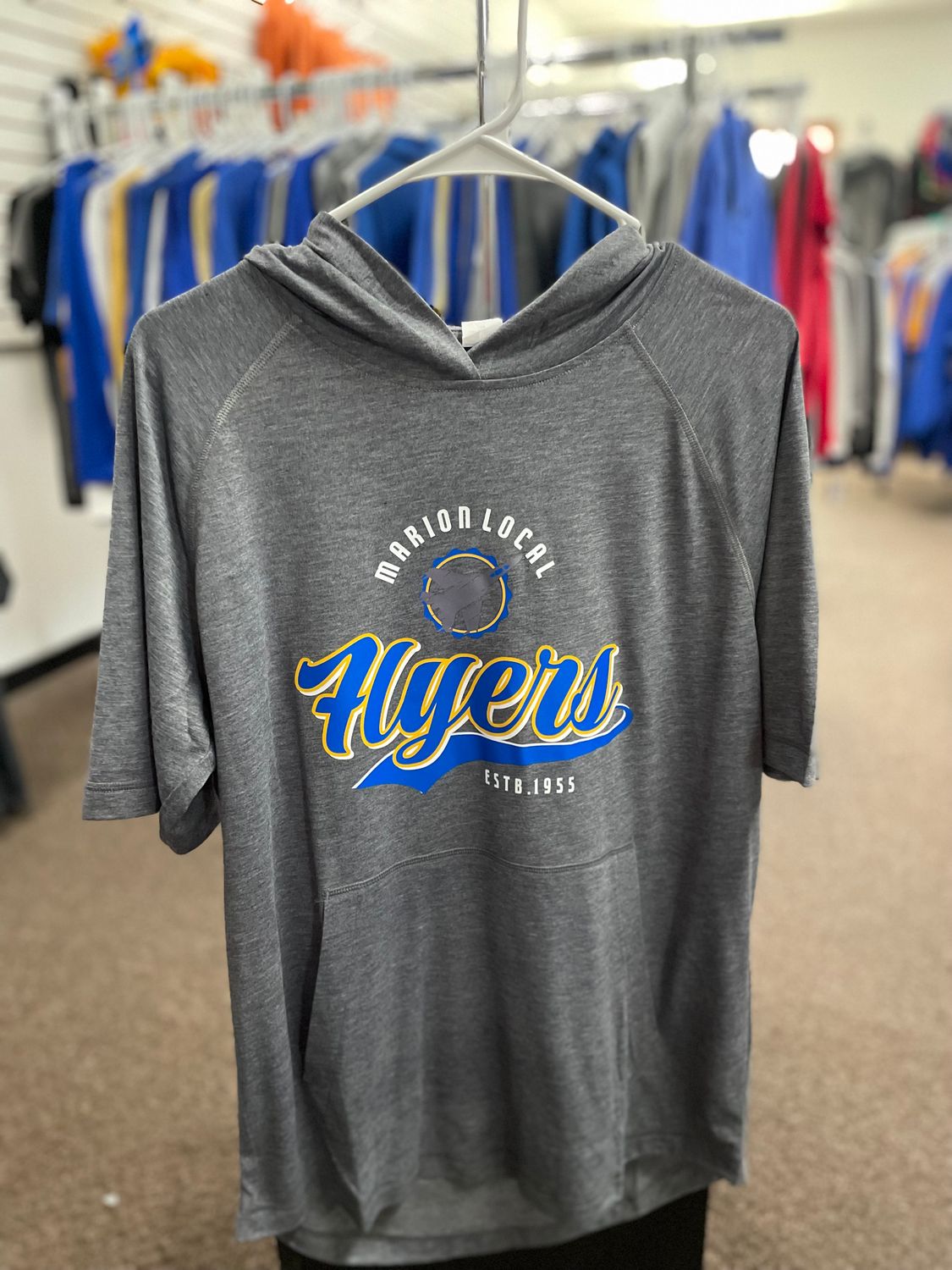 Sport-Tek ® PosiCharge ® Tri-Blend Wicking Short Sleeve Hoodie. ST404 Dark Grey Heather M