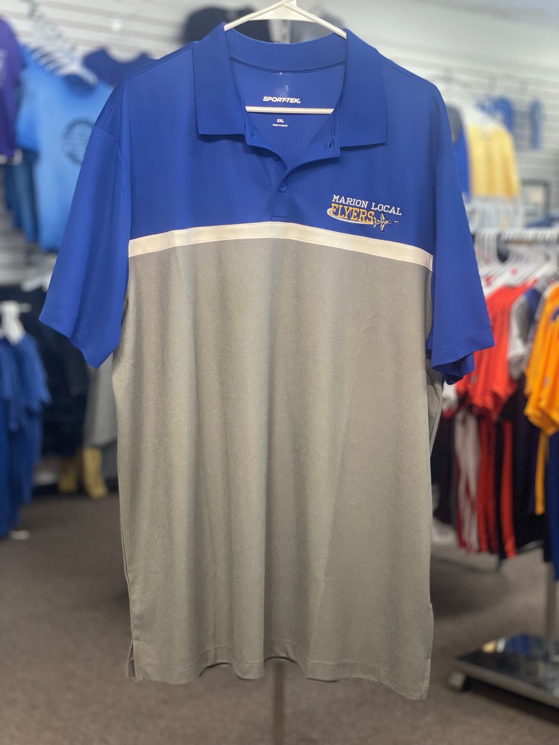 Sport-Tek® UV Micropique Colorblock Polo ST741  True Royal/ Grey Concrete Heather/ White 2XL