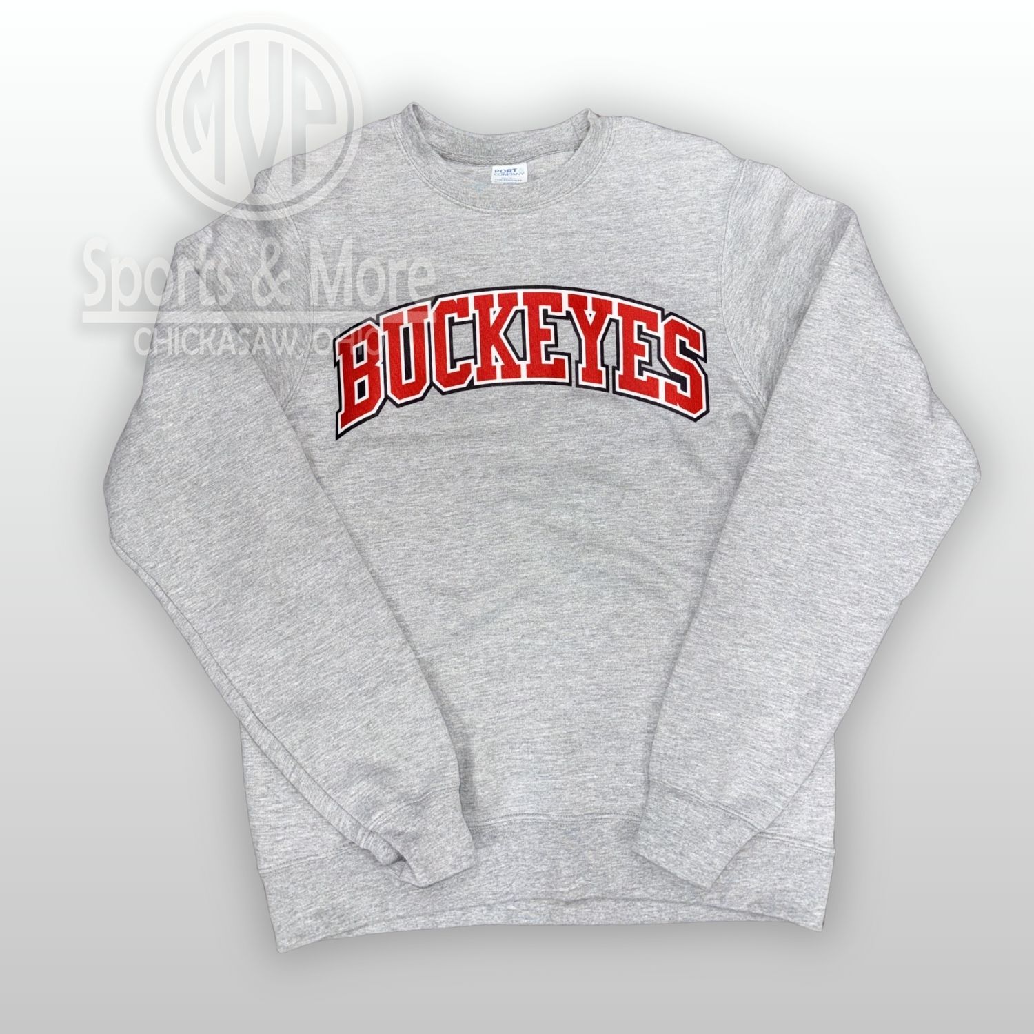 Port &amp; Co Fan Favorite Fleece Crewneck Sweatshirt- PC850 - Buckeyes- Twirll, Size: XS