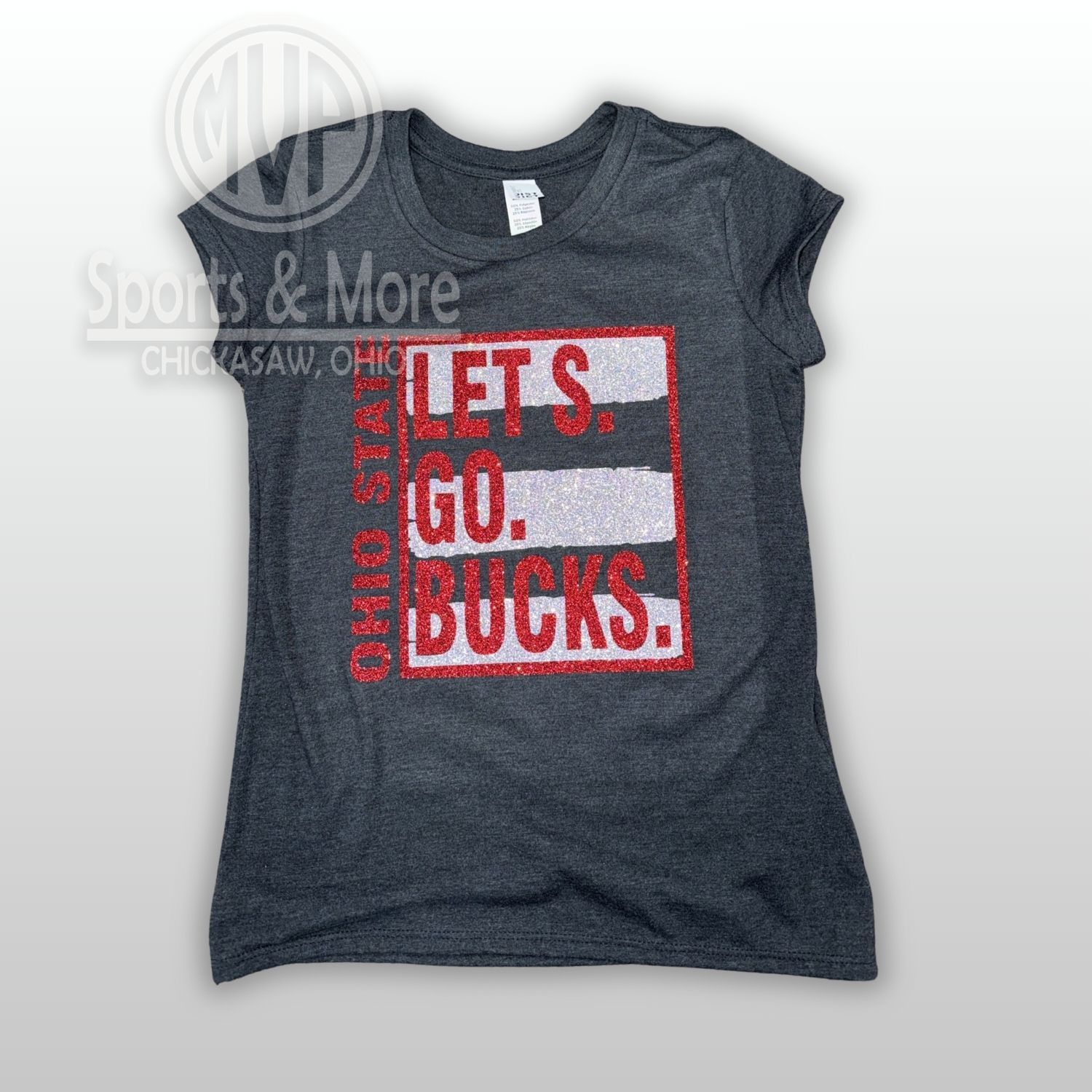 District Girls Perfect Tri  Tee-DT130YG-  BUCKEYES- LETS GO, Size: XS