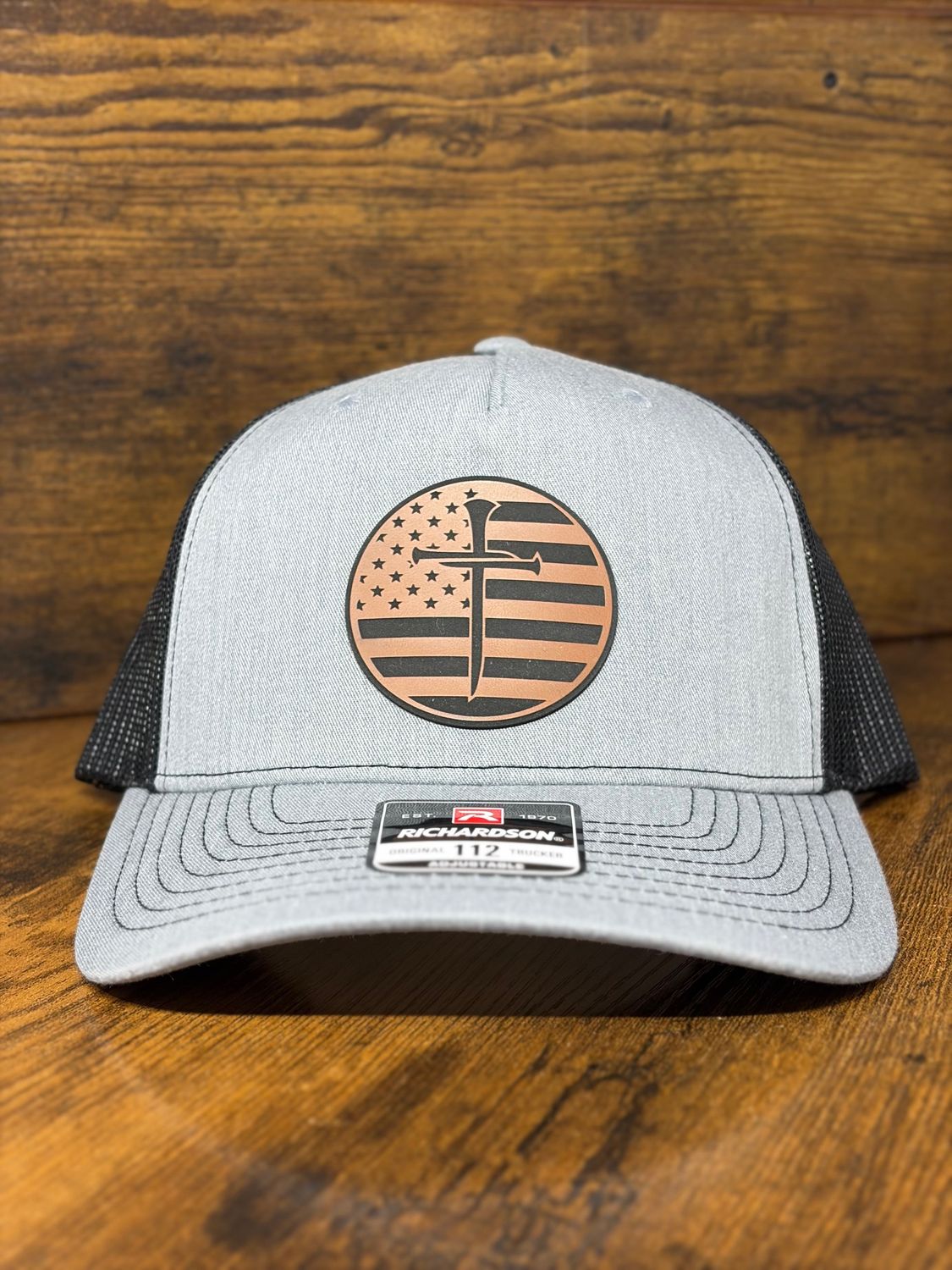 Circle Flag/Cross - Snapback Trucker Cap - 112 - Heather Grey/ Black - OSFM