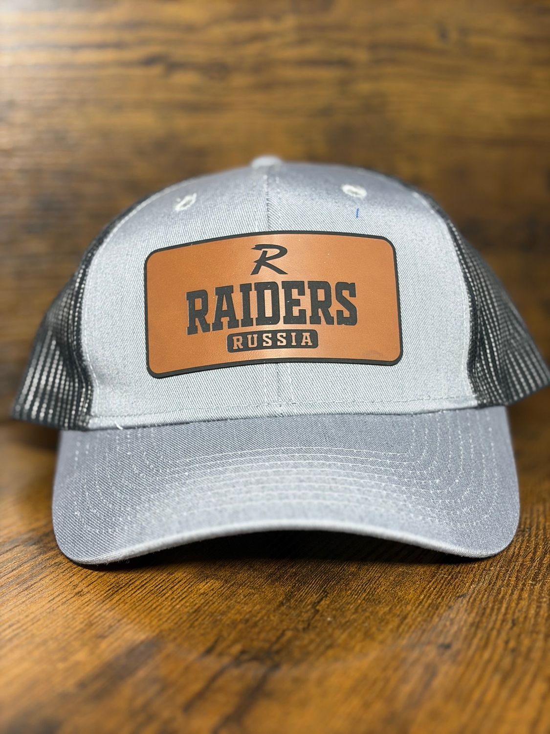 Russia Leather Patch - Port Authority ® Low-Profile Snapback Trucker Cap.  C112LP Heather Grey/ Grey Steel OSFA