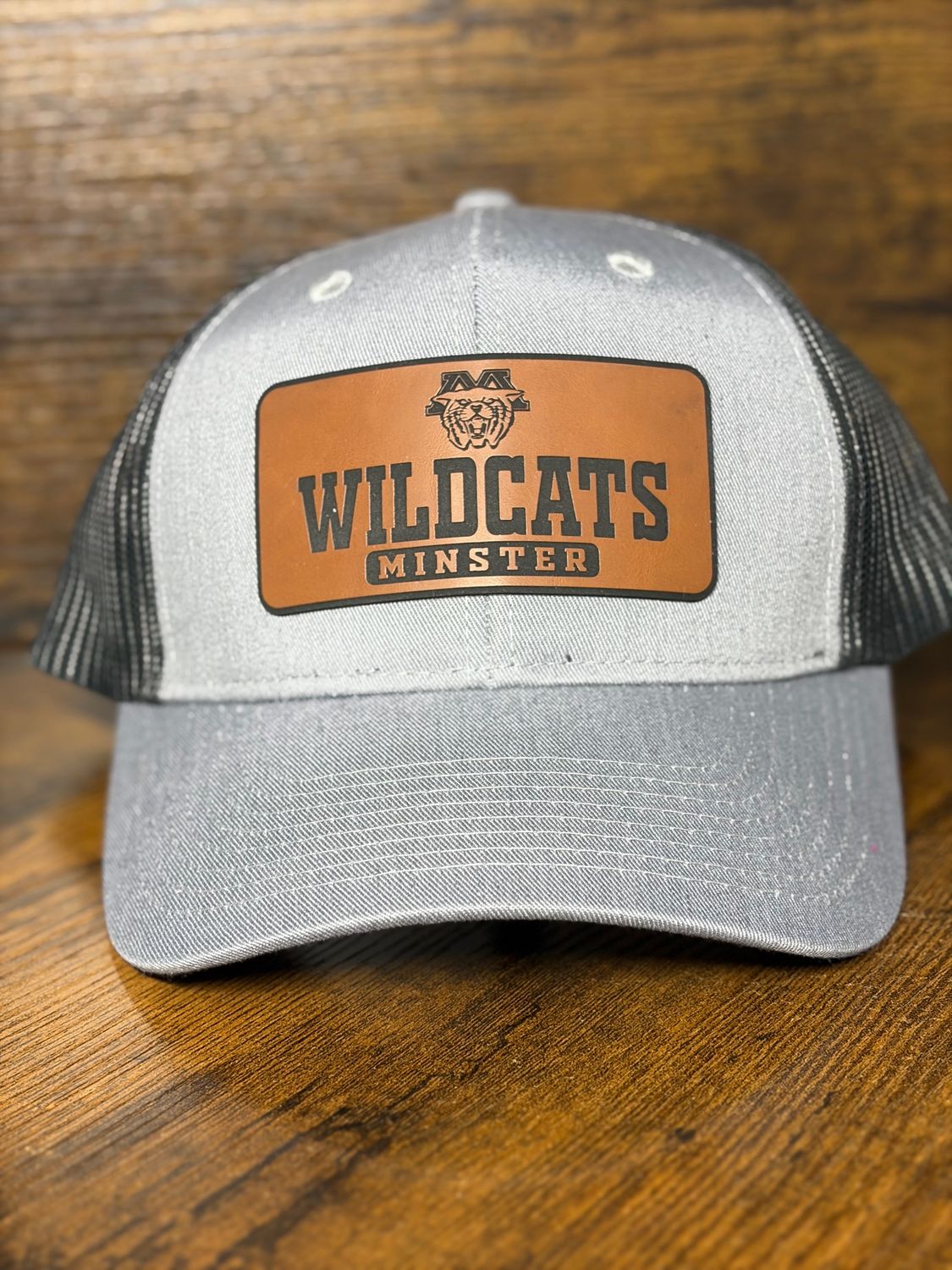 MINSTER Leather Patch - Port Authority ® Low-Profile Snapback Trucker Cap.  C112LP Heather Grey/ Grey Steel OSFA