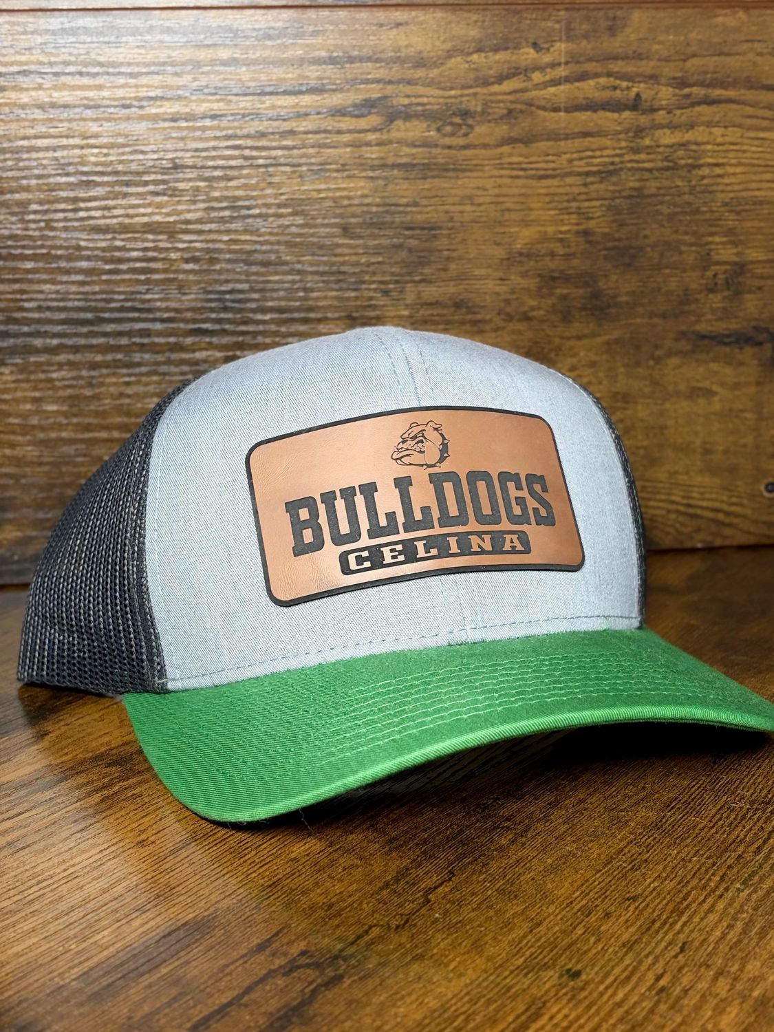 Celina Leather Patch - Trucker Snapback Cap 104C HEATHER GREY/LT CHARCOAL/GREEN OS