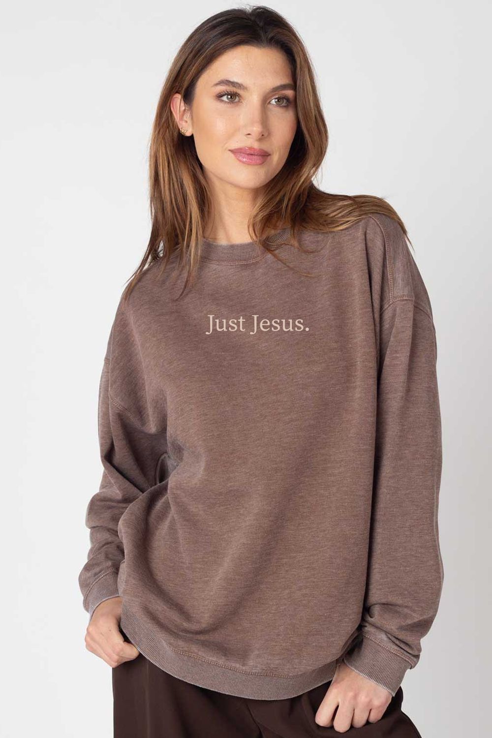 Campus Crewneck Sweatshirt - Just Jesus - Emb. - ESSPRESSO, Size: MEDIUM