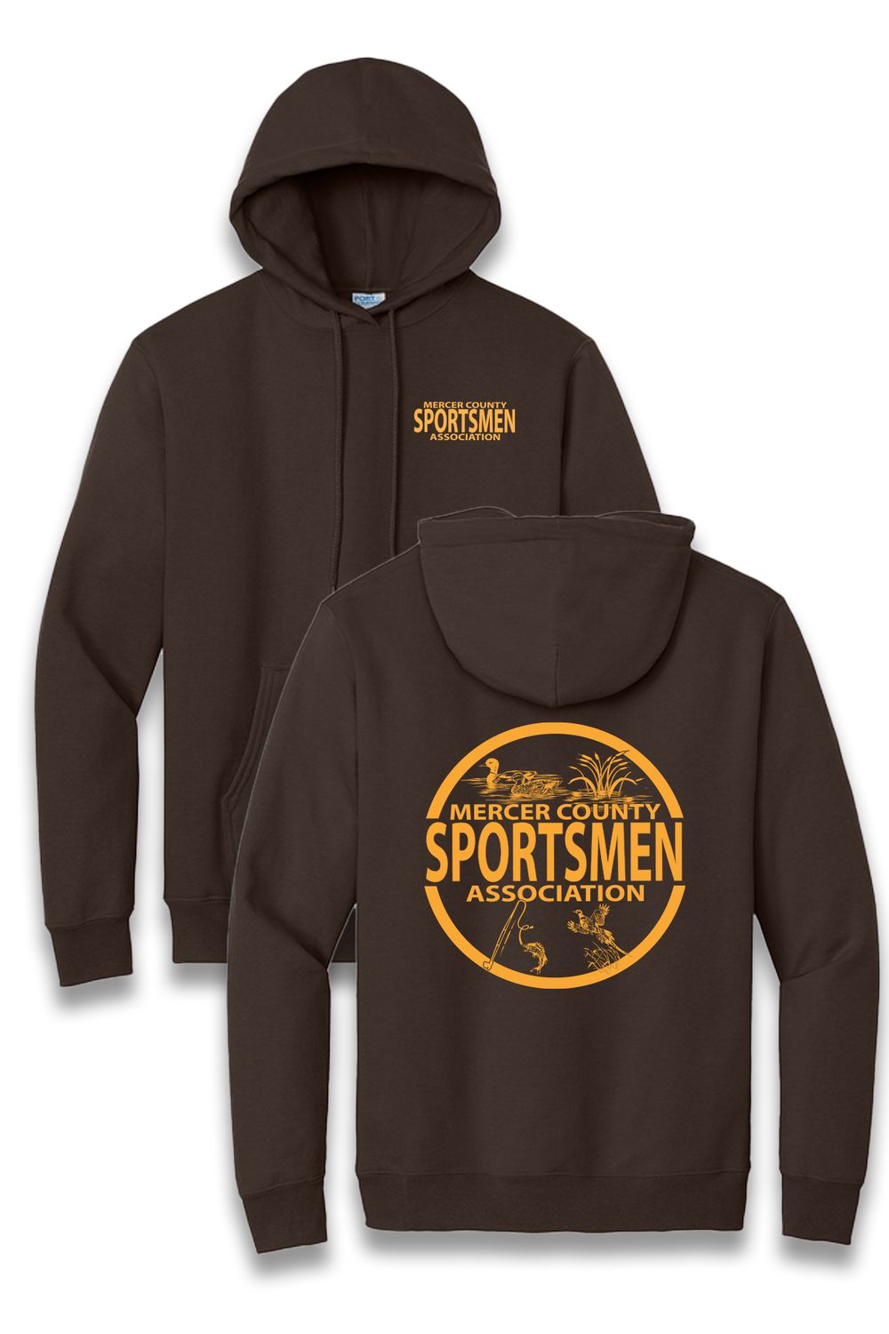Fleece Pullover Hooded Sweatshirt - MSCA, Color: CHOCOLATE BROWN, Size: SMALL, Design: FULL FRONT