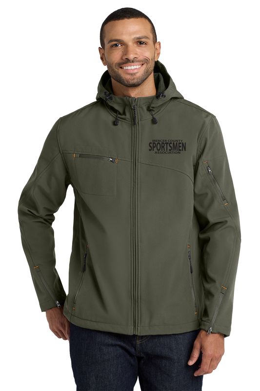 Textured Hooded Soft Shell Jacket - MCSA  - Mineral Green- TEXT LOGO EMBROIDERY
