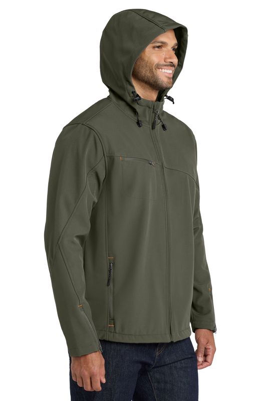 Textured Hooded Soft Shell Jacket - MCSA  - Mineral Green- TEXT LOGO EMBROIDERY