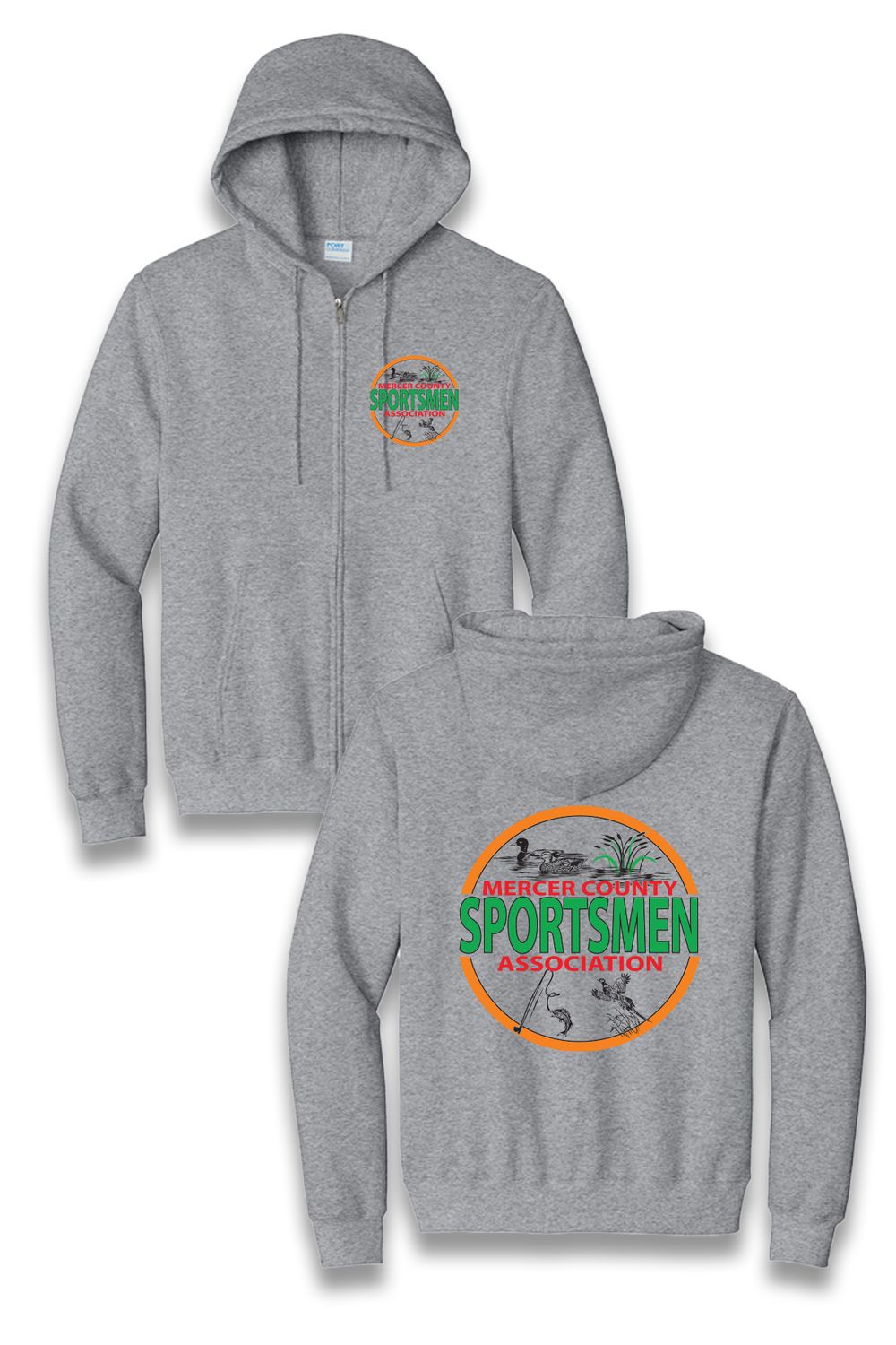 Essential Fleece Full-Zip Hooded Sweatshirt - MCSA, Color: ALTHETIC HEATHER, Size: SMALL, Design: LOGO LEFT CHEST / FULL BACK