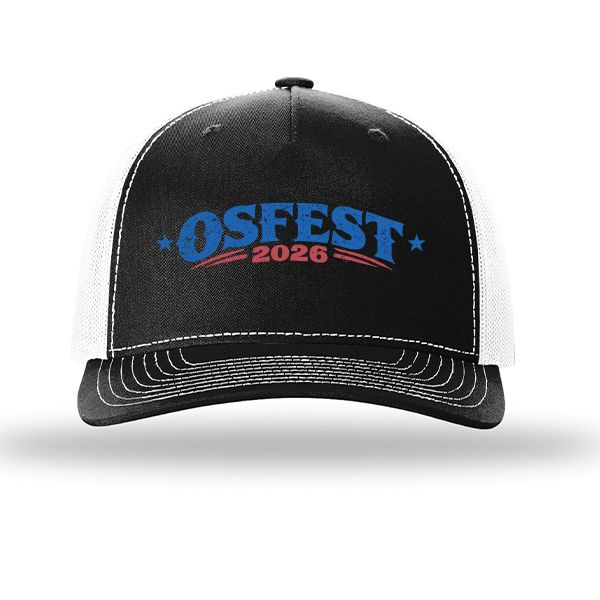 OSFEST - Richardson Five-Panel Trucker - 112FP, Color: BLACK/WHITE