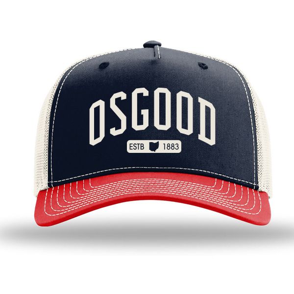 112FPC - Richardson Five-Panel Champ Trucker - RED/NAVY/BIRCH, Design: OSGOOD