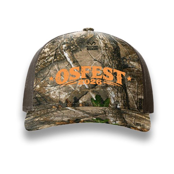 Richardson Printed Five-Panel Trucker - 112FPF - REALTREE EDGE BROWN, Design: OSFEST