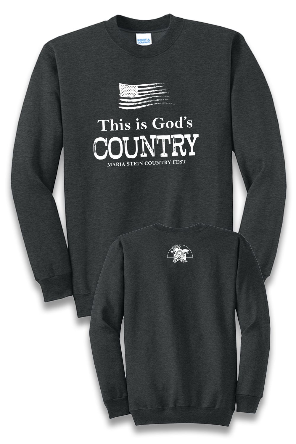 God's Country - Port &amp; Co Core Fleece Crewneck Sweatshirt, Color: Black, Size: SMALL