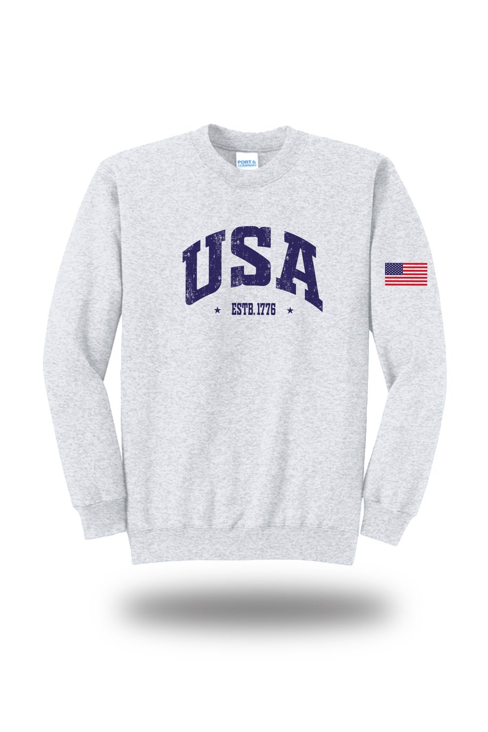 USA - Fleece Crewneck Sweatshirt , Color: ASH GREY, Size: SMALL