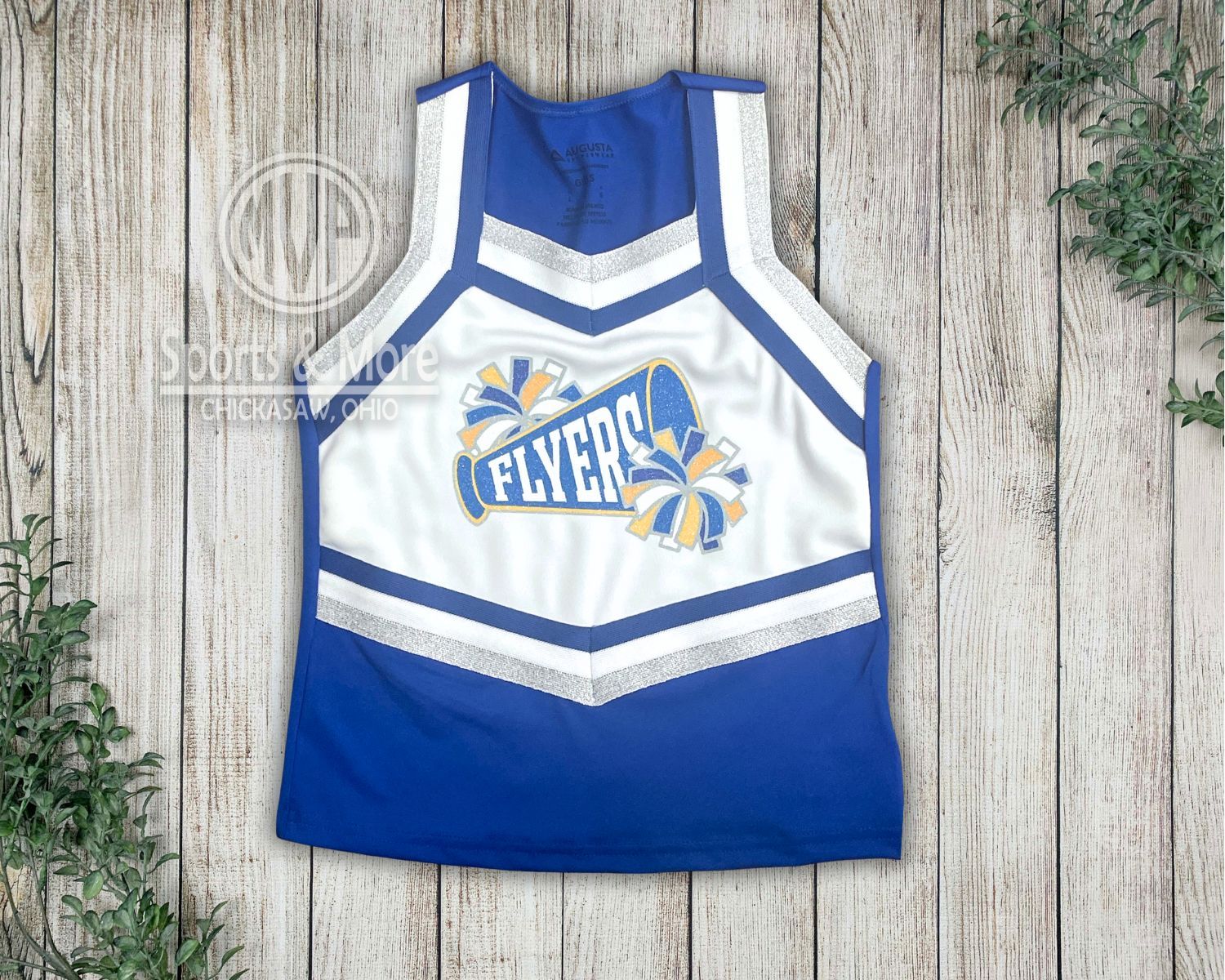 Augusta Girls Pike Shell 9141 Royal/White/Metallic Silver - Glitter Megaphone, Size: GIRLS XS