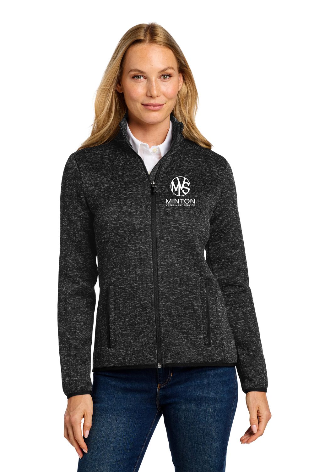 Port Authority Women's Sweater Fleece Jacket - L232, Color: BLACK HEATHER, Size: XS