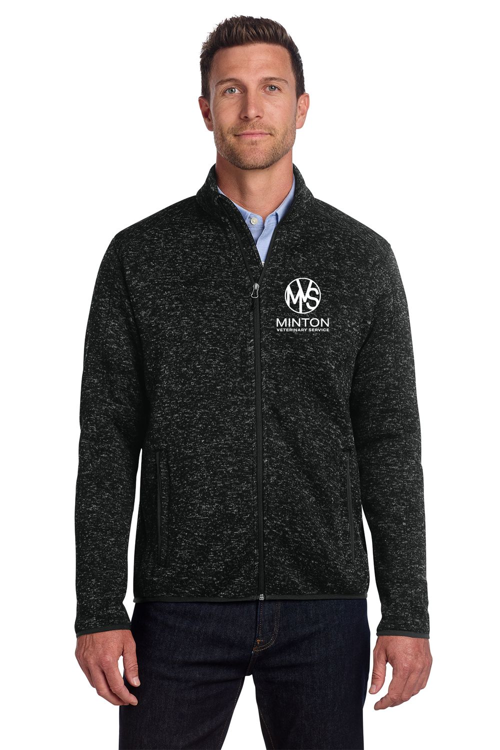 Port Authority Sweater Fleece Jacket - F232, Color: BLACK HEATHER, Size: XS