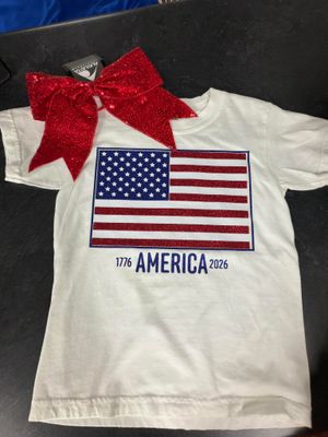 Glitter Flag - Comfort Colors Youth Heavyweight Ring Spun Tee - White - 9018