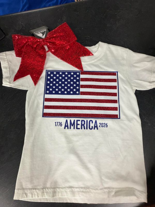 Glitter Flag - Comfort Colors Youth Heavyweight Ring Spun Tee - White - 9018
