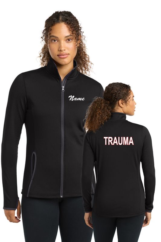 LADIES Sport-Tek Sport-Wick Stretch Contrast Full-Zip Jacket - LST853 - BLK _ Kettering Trauma