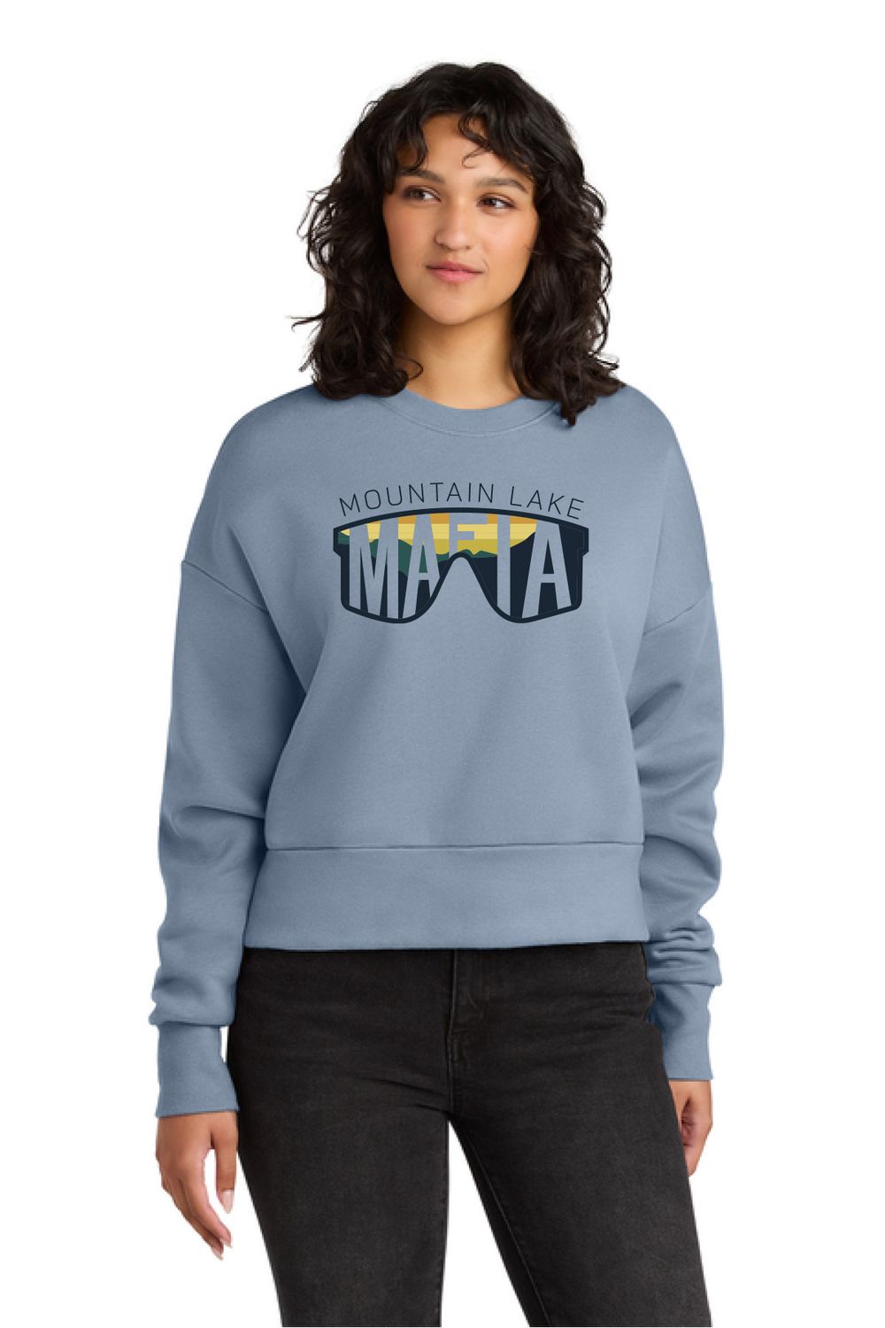 MNT LKE - Next Level Apparel Women’s Heavyweight Sweatshirt - NL9087 - Mafia Glasses, Color: STONEWASH DENIM, Size: LADIES SMALL