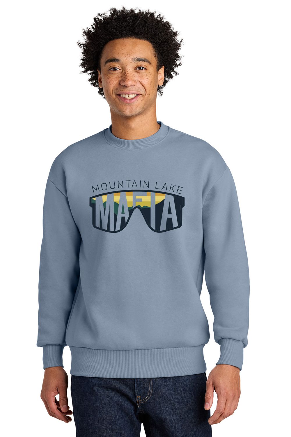 MNT LKE - Next Level Apparel Heavyweight Sweatshirt - NL9007 - Mafia Glasses, Color: STONEWASH DENIM, Size: SMALL