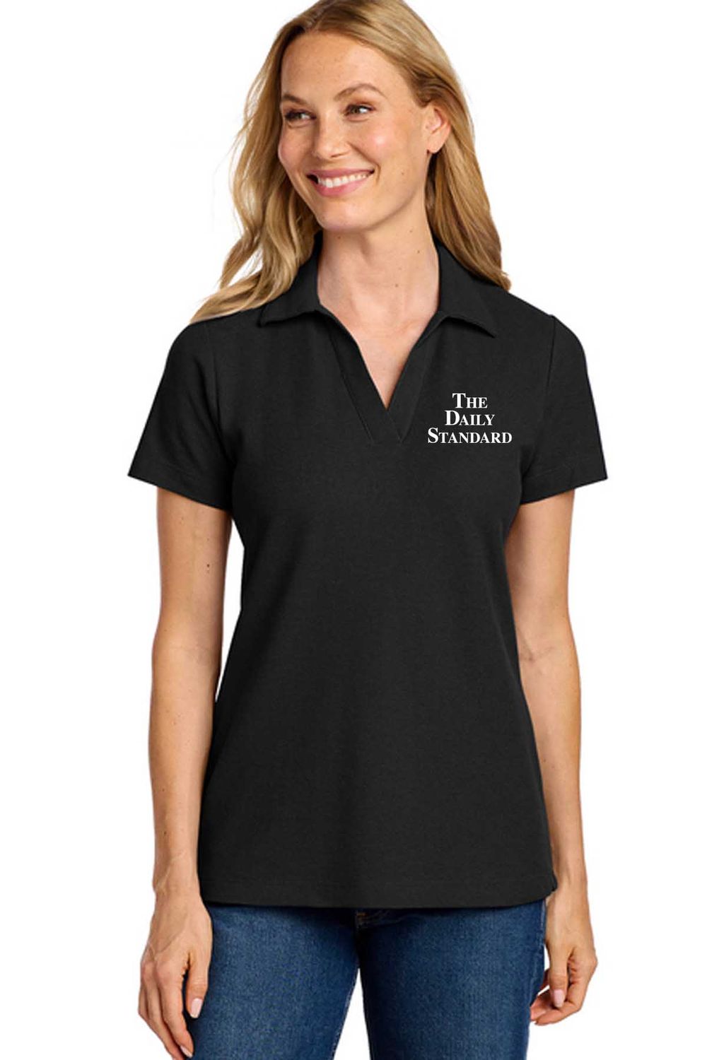 Daily Standard _  Port Authority Women's C-FREE® Cotton Blend Pique Polo _ LK867, Size: LADIES SMALL, Color: BLACK