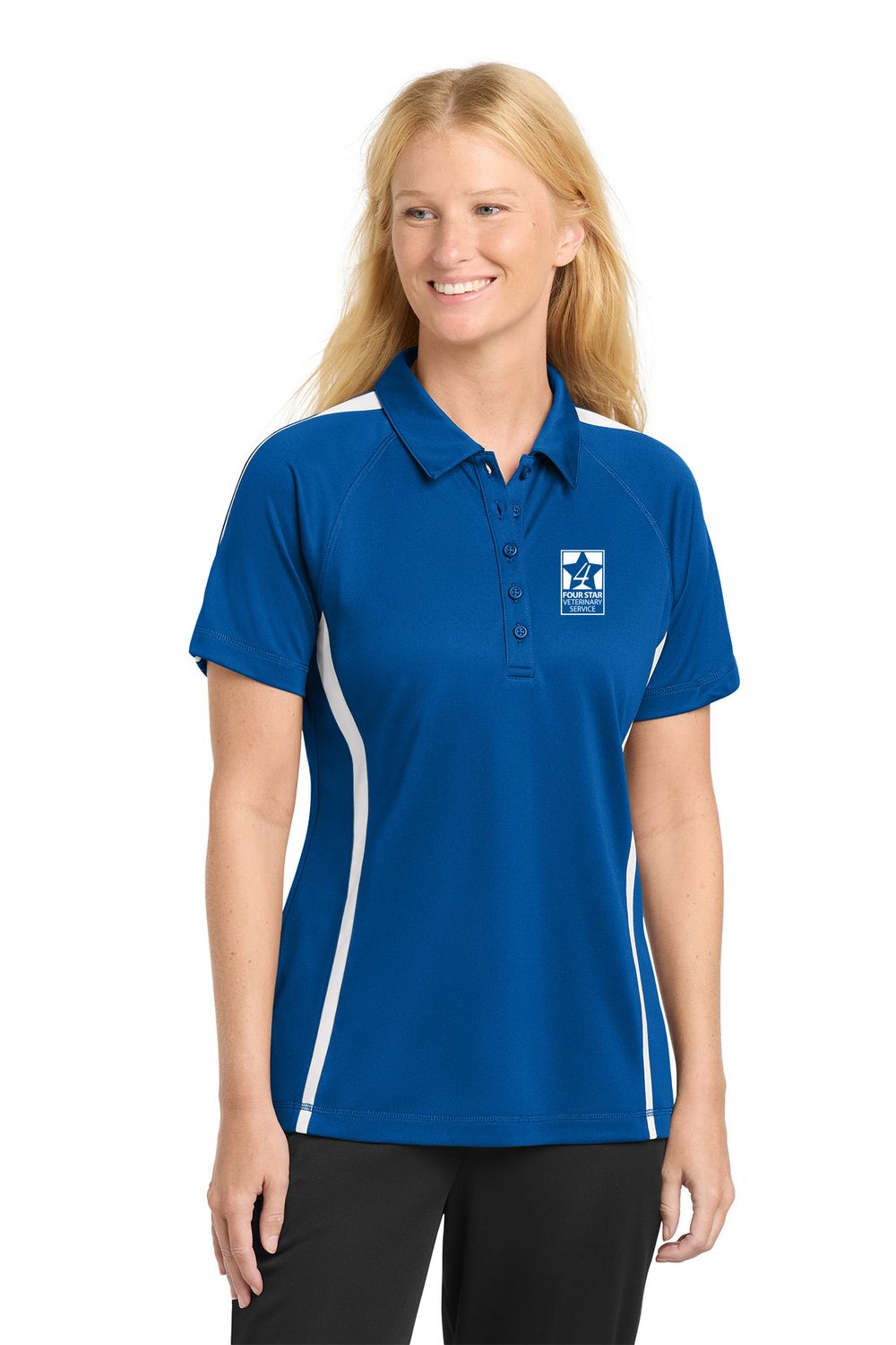 4 Star Vet _ Sport-Tek Women's PosiCharge Micro-Mesh Colorblock Polo _ LST685