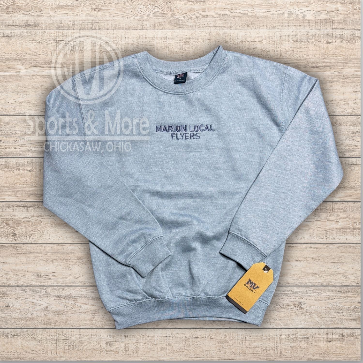 MV Sport Youth Buddy Crewneck Sweatshirt - 23154Y - Light Denim Heather - EMB ML