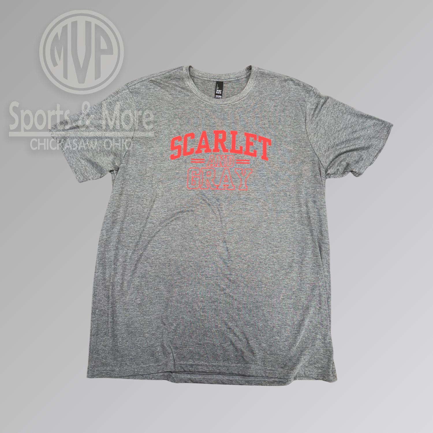 District Perfect Tri Tee-DM130- SCARLET AND GRAY, Size: XS