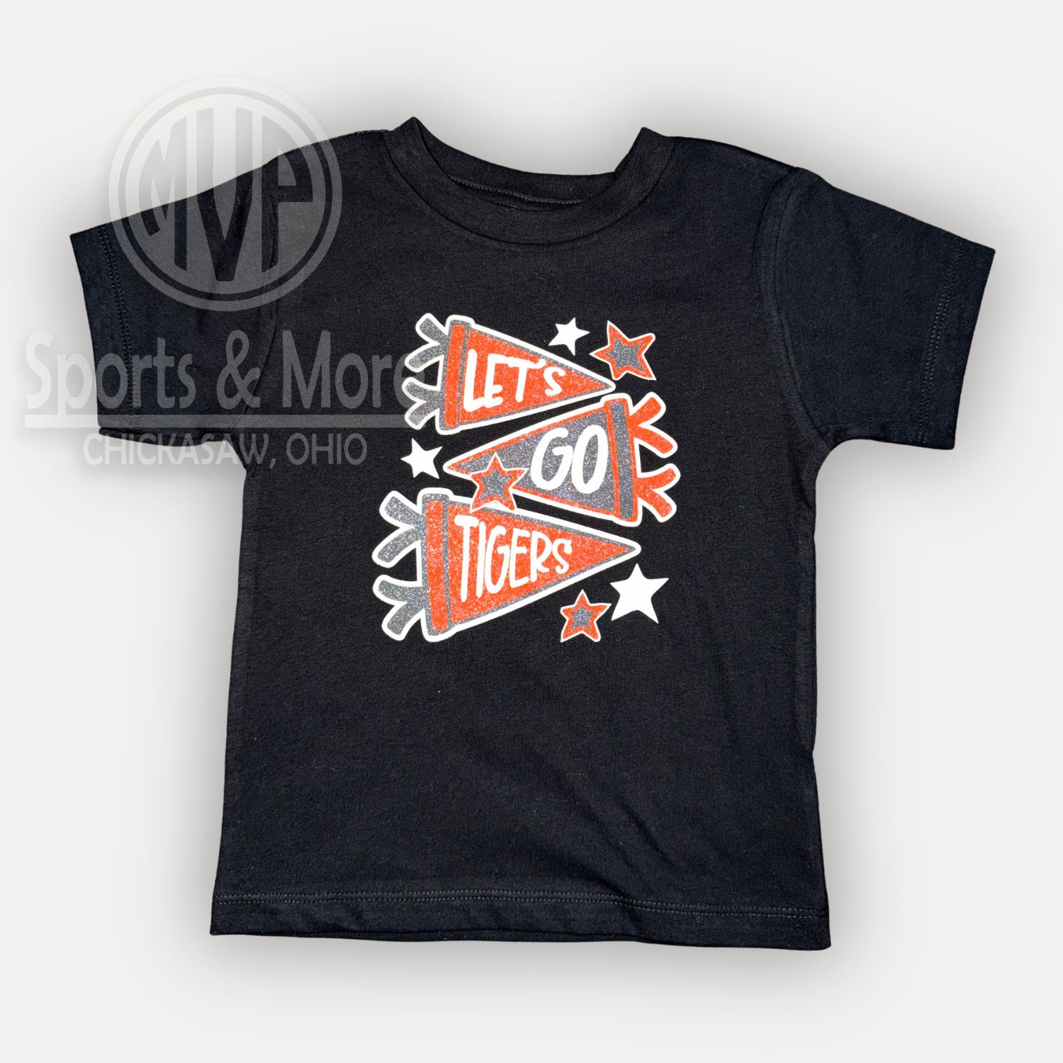 BELLA+CANVAS Toddler Short Sleeve Tee- BC3001T- GLITTER PENNANT-TIGERS, Size: 2T