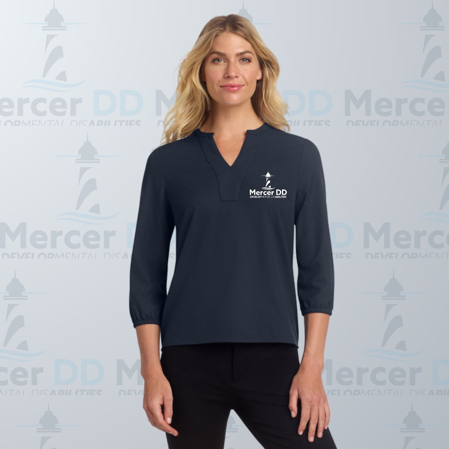Mercer+Mettle Women's Stretch Crepe 3/4-Sleeve Blousec _ MM2011, Size: LADIES XS, Color: Night Navy