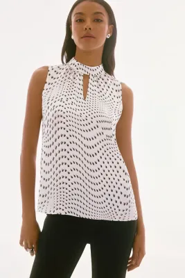 251749Satin Dot Print Sleeveless Top