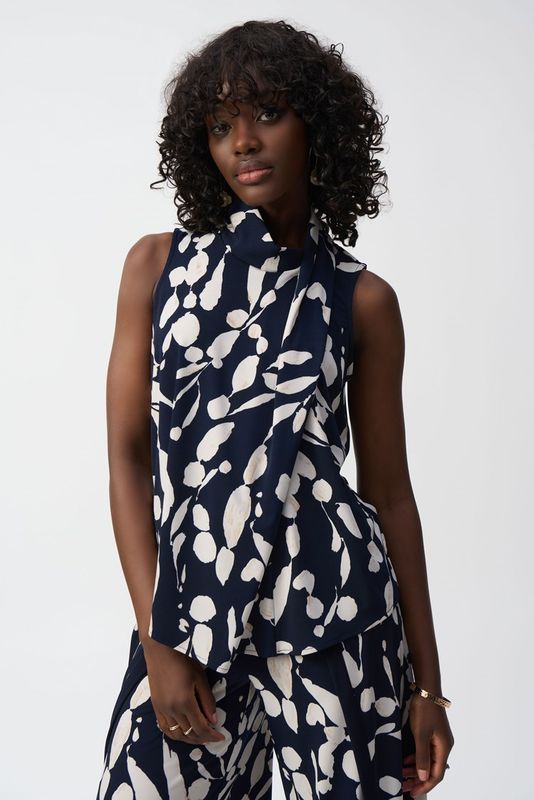 251251 Silky Knit Abstract Print Sleeveless Top